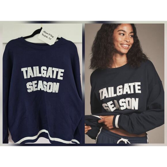 Anthropologie x Beach Riot Pullover Sweatshirt Tailgate Season Blue Size L NWT - Picture 2 of 5